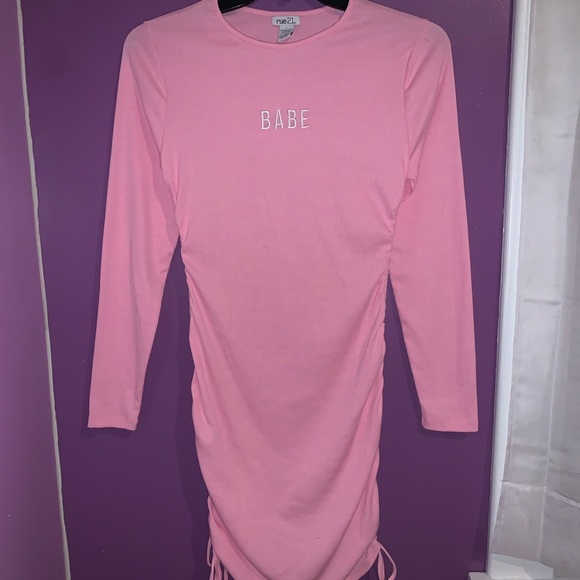 Pink Babe Embroidered Drawstring Ruched Dress - Picture 2 of 4